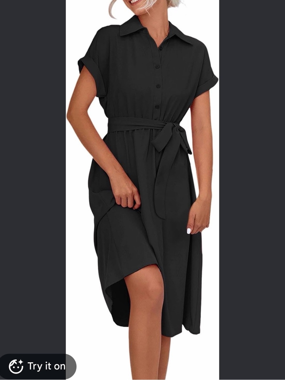 SHEIN Black High-Low Shirt Dress with Waist Tie